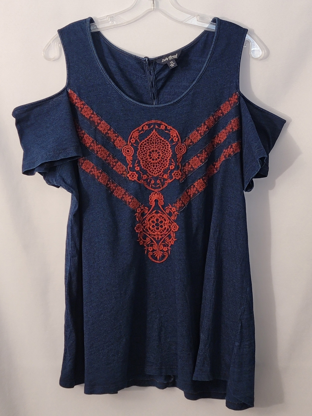 Lucky Brand Navy Cold-Shoulder Tee Size 1X